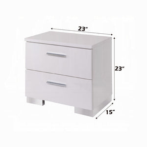 English Elm 2 Drawers Nightstand With Polished Chrome Legs - Sleek High-Gloss White Storage For Modern Bedrooms B016P253012