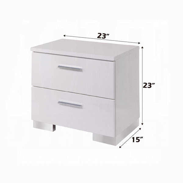 English Elm 2 Drawers Nightstand With Polished Chrome Legs - Sleek High-Gloss White Storage For Modern Bedrooms B016P253012