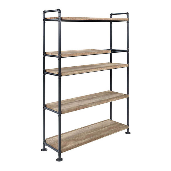 English Elm Oak Five-Shelf Bookcase with Oak & Sandy Black Finish, Sturdy Powder-Coated Metal Frame, 65.5"H B062S00546