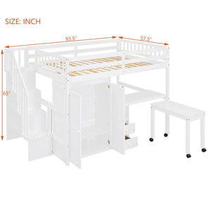 English Elm Queen Murphy Bed with Integrated Desk Cabinet Shelves Space Saving Studio Solution White N708S00014K