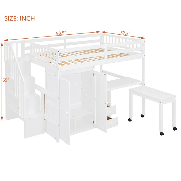 English Elm Queen Murphy Bed with Integrated Desk Cabinet Shelves Space Saving Studio Solution White N708S00014K