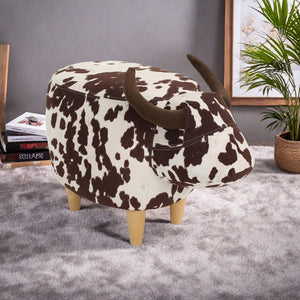 English Elm Christopher Knight Home® - Animal Cow Ottoman with Velvet Horns and Birch Legs — Whimsical Fabric Footstool for Cozy Décor Brown+White 61391.00