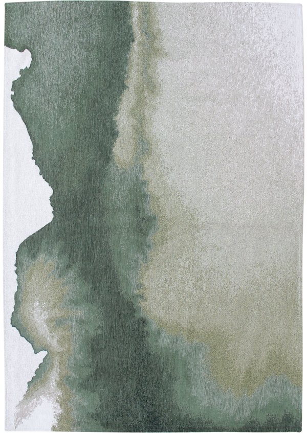 Louis de Pootere Meditation Lagoon 100% PET Poly Mechanically Woven Jacquard Flatweave Abstract Rug Palm Green 7'10"