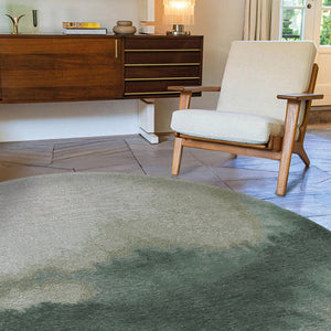 Louis de Poortere Meditation Collection Abstract Ink Blot Area Rug Coastal Teal for Serene Living Spaces Palm Green 9'6 x 9'6 120118