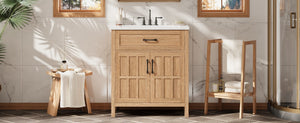 English Elm 30" Solid Pine Bathroom Vanity with Resin Sink Soft Close Doors and Natural Grain Finish N710P405952P