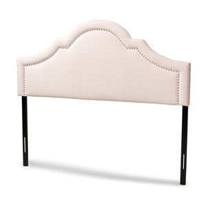 Baxton Studio Baxton Studio Rita Light Pink Velvet Headboard – Modern Adjustable Design with Glam Nailhead Trim BBT6567-Light Pink-HB-Full
