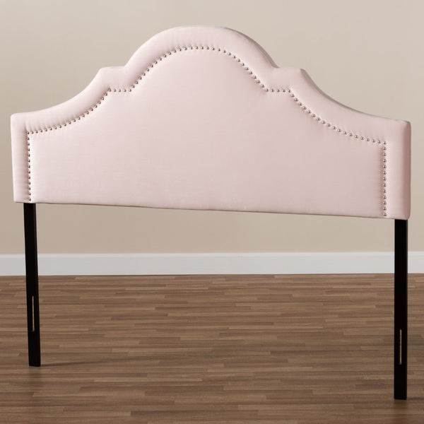 Baxton Studio Baxton Studio Rita Light Pink Velvet Headboard – Modern Adjustable Design with Glam Nailhead Trim BBT6567-Light Pink-HB-Full