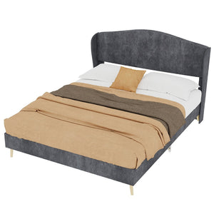 English Elm Suede Tufted Platform Bed Full Size Upholstered Headboard for Restful Bedroom Retreat Grey W1935P361013