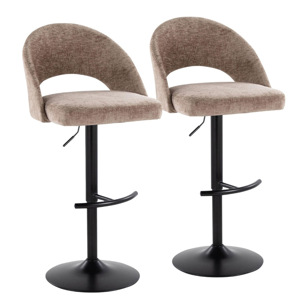 English Elm Adjustable Swivel Barstools Set of 2 Fabric Seat Black Metal Base Kitchen Counter Brown B202S02001