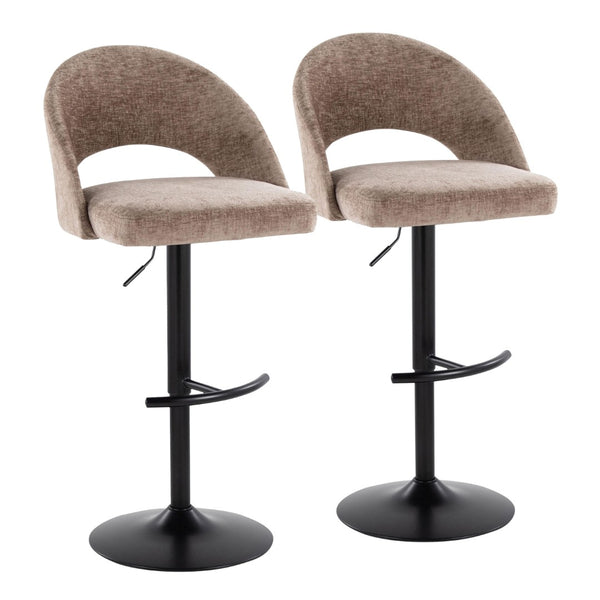 English Elm Adjustable Swivel Barstools Set of 2 Fabric Seat Black Metal Base Kitchen Counter Brown B202S02001