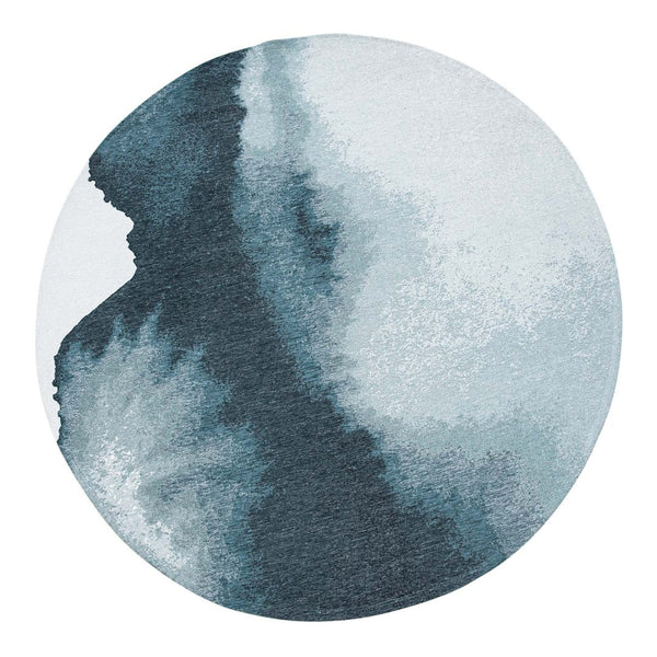 Louis de Poortere Meditation Collection Abstract Ink Blot Area Rug Coastal Teal for Serene Living Spaces Inkjet 9'6 x 9'6 120119