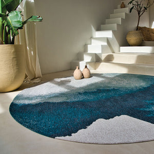 Louis de Poortere Meditation Collection Abstract Ink Blot Area Rug Coastal Teal for Serene Living Spaces Inkjet 9'6 x 9'6 120119