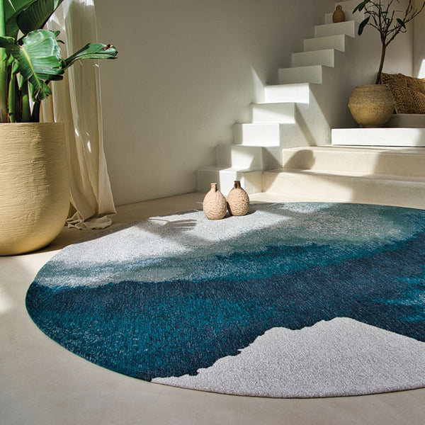 Louis de Poortere Meditation Collection Abstract Ink Blot Area Rug Coastal Teal for Serene Living Spaces Inkjet 9'6 x 9'6 120119