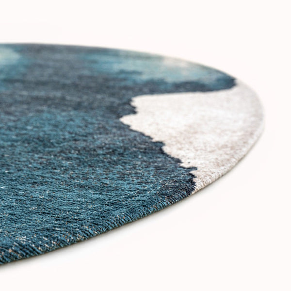 Louis de Poortere Meditation Collection Abstract Ink Blot Area Rug Coastal Teal for Serene Living Spaces Inkjet 9'6 x 9'6 120119