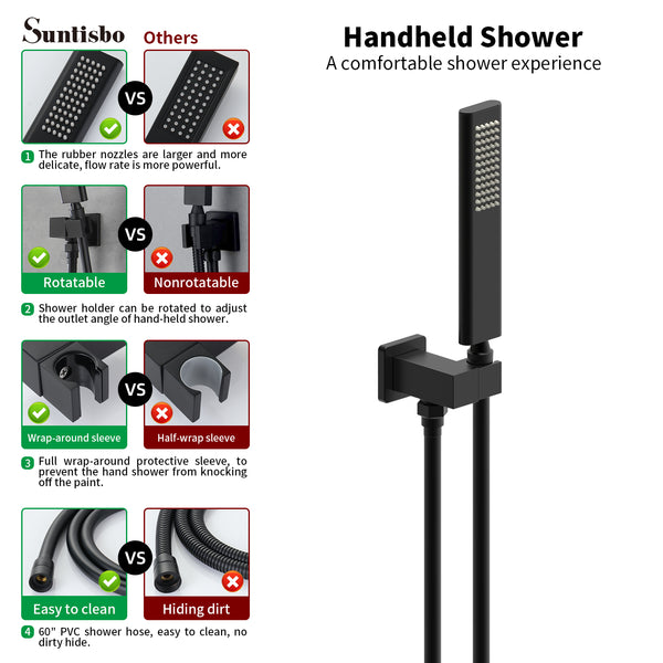 English Elm Male Npt Tub Faucet Set - Matte Black Wall-Mount Shower With Handheld, Solid Brass Waterfall Design T3177P272087