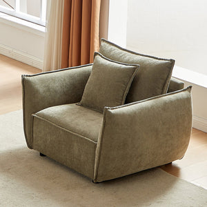 English Elm MH 44" Minimalist Sofa Single Seat Chenille Upholstered Armchair with Rolled Arms and Two Pillows, Modern Light Green W1193S00108
