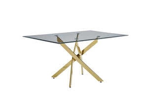 English Elm Modern Tempered Glass Dining Table with Gold Iron Frame for Home or Office Golden W3590S00004