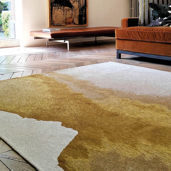 Louis de Poortere Meditation Collection Abstract Ink Blot Area Rug Coastal Teal for Serene Living Spaces Sunset 9'6 x 9'6 120120