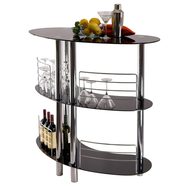 Winsome Wood Martini Entertainment Bar - Retro Black And Chrome Serving Station For Parties, Events & Home Use Black ,Metal Metal ,Glass 93347-winsome-wood