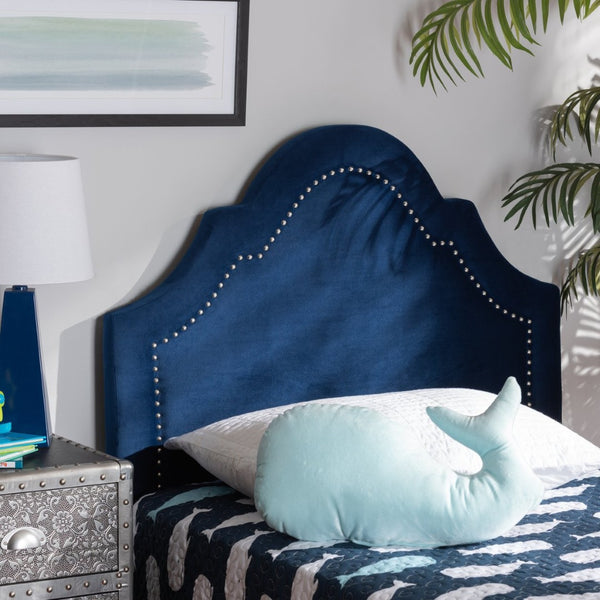 Baxton Studio Baxton Studio Rita Elegant Navy Blue Velvet Upholstered Headboard with Polished Nailhead Trim Design Twin BBT6567-Navy Blue-HB-Twin