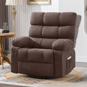 English Elm Swivel Rocker Recliner Ergonomic Glider Chair with Storage Pockets for Small Spaces Brown W1521P479285