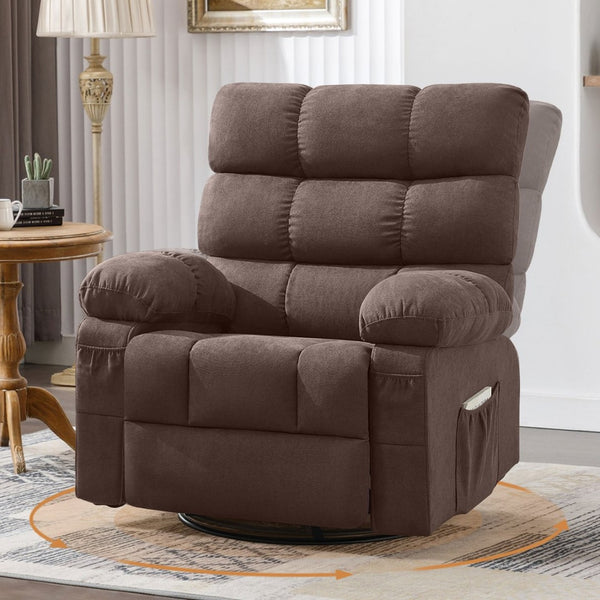 English Elm Swivel Rocker Recliner Ergonomic Glider Chair with Storage Pockets for Small Spaces Brown W1521P479285