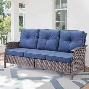 English Elm 73.4" Wide Pe Wicker Outdoor Sofa with Olefin Cushions for Patio or Porch T3773P419698