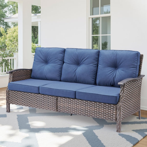 English Elm 73.4" Wide Pe Wicker Outdoor Sofa with Olefin Cushions for Patio or Porch T3773P419698