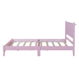 English Elm Full Size Wood Platform Bed Frame, Retro Style Bed With Rectangular Headboard,No Need Box Spring,Pink