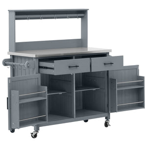 English Elm K&k Solid Fir Grill Cart Stainless Steel Top Outdoor Kitchen Station with Locking Wheels Grey+Blue N707P409087G
