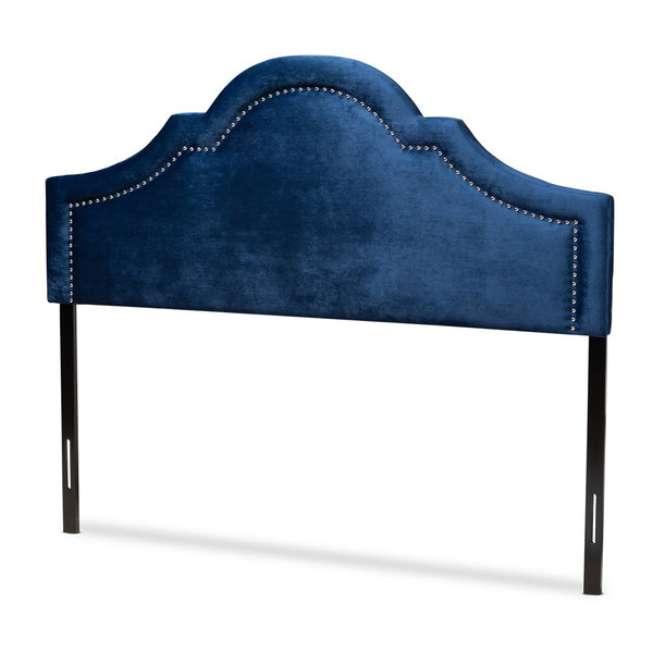 Baxton Studio Baxton Studio Rita Elegant Navy Blue Velvet Upholstered Headboard with Polished Nailhead Trim Design Full BBT6567-Navy Blue-HB-Full