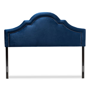 Baxton Studio Baxton Studio Rita Elegant Navy Blue Velvet Upholstered Headboard with Polished Nailhead Trim Design Full BBT6567-Navy Blue-HB-Full