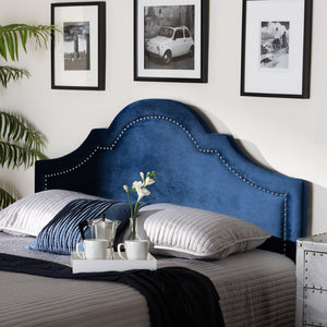 Baxton Studio Baxton Studio Rita Elegant Navy Blue Velvet Upholstered Headboard with Polished Nailhead Trim Design Full BBT6567-Navy Blue-HB-Full