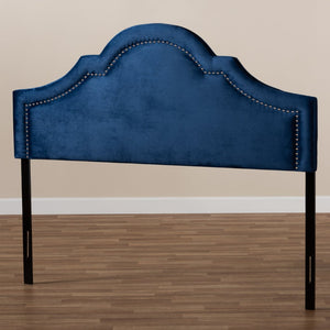 Baxton Studio Baxton Studio Rita Elegant Navy Blue Velvet Upholstered Headboard with Polished Nailhead Trim Design Full BBT6567-Navy Blue-HB-Full
