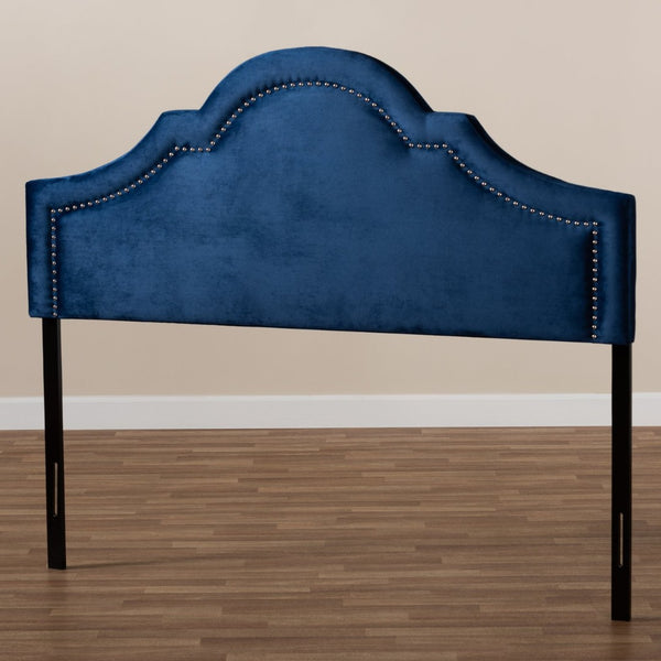 Baxton Studio Baxton Studio Rita Elegant Navy Blue Velvet Upholstered Headboard with Polished Nailhead Trim Design Full BBT6567-Navy Blue-HB-Full