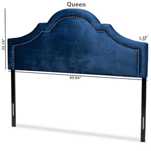 Baxton Studio Baxton Studio Rita Elegant Navy Blue Velvet Upholstered Headboard with Polished Nailhead Trim Design Full BBT6567-Navy Blue-HB-Full