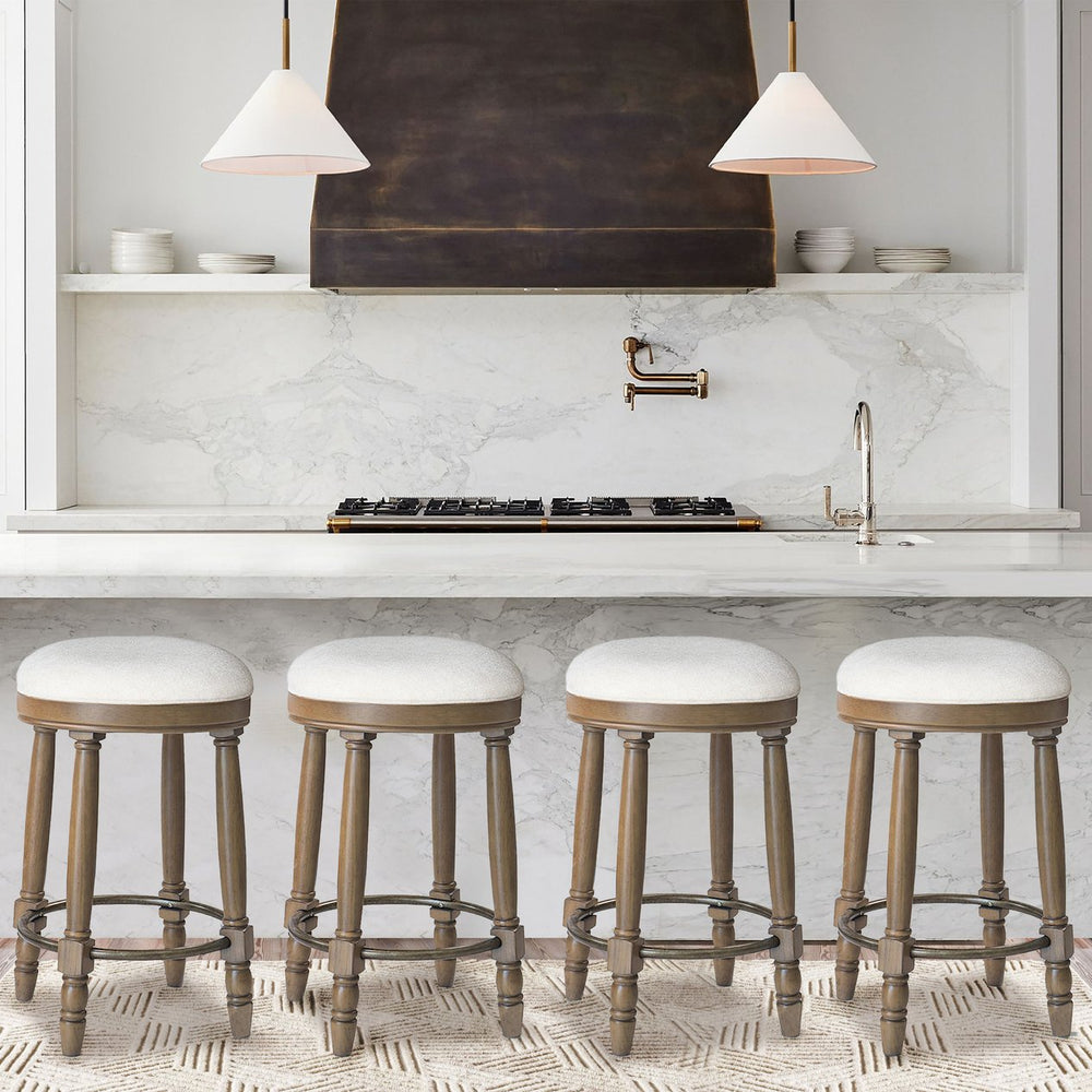 English Elm AGODY 26" Counter Height Swivel Bar Stools Set of 2 with Upholstered Seats and Sturdy Rubberwood Frame Light Oak W2170P208102