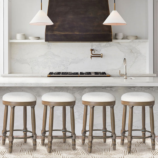 English Elm AGODY 26" Counter Height Swivel Bar Stools Set of 2 with Upholstered Seats and Sturdy Rubberwood Frame Light Oak W2170P208102
