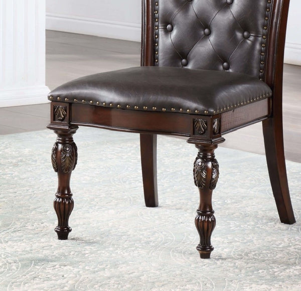 English Elm Traditional Tufted Side Chairs Set of 2 in Cherry Finish with Nailhead Trim, Carved Baroque Legs, Espresso Upholstery Brown 48 L x 24 W x 15 H B011P197299