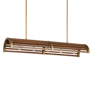 Woodbine Rectangular Modern Farmhouse Chandelier in Chestnut & Brass - Perfect for Kitchen Islands!