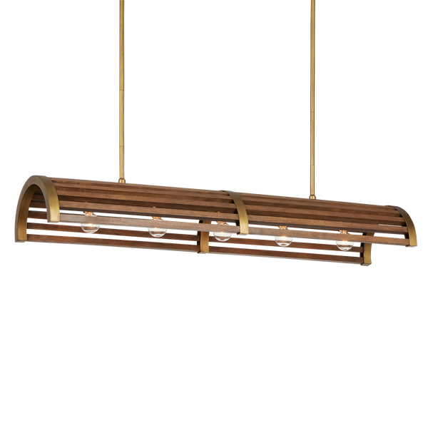 Woodbine Rectangular Modern Farmhouse Chandelier in Chestnut & Brass - Perfect for Kitchen Islands!