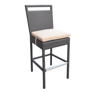 English Elm Luvien Outdoor Wicker Barstool Brown with Tall Back, Aluminum Frame, Water‑Resistant Beige Cushion B2736P268523
