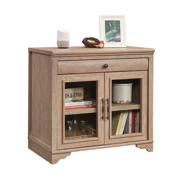 English Elm Library Base Brown Finish Engineered Wood Library Base with Tempered Glass Doors, Drawer & Adjustable Shelf - Durable 31.5"W Design B356P354421