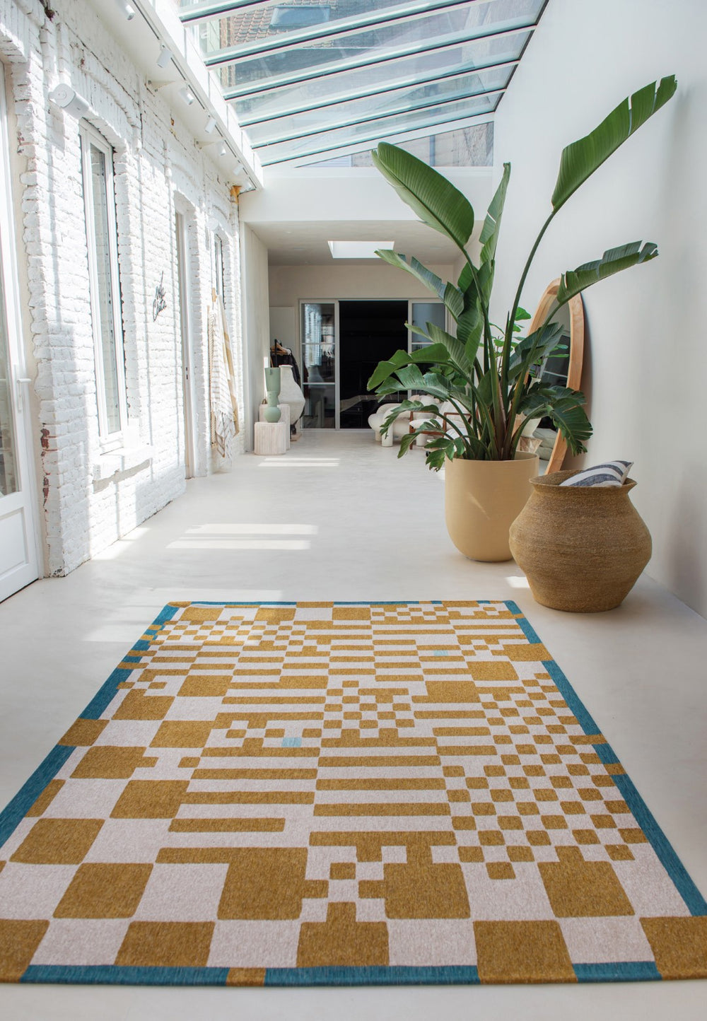 Louis de Pootere Craft Chess 100% PET Poly Mechanically Woven Jacquard Flatweave Geometric Rug Honey 9'2" x 12'10"