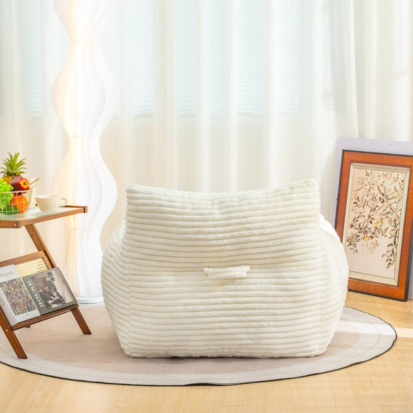 English Elm Bean Bag Lounge Chair Oversized Corduroy Shredded Foam Armrest Adult Floor Sofa White W2510P237803