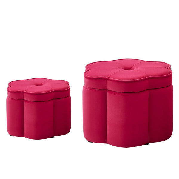 English Elm Set of 2 Flower Petal Velvet Storage Ottomans Sculptural Nesting Seating for Living Room Rose Pink W2186P440355