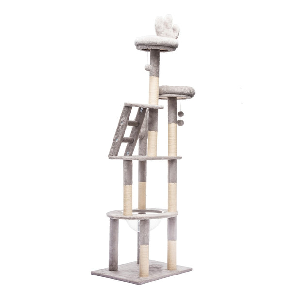 English Elm 72in Cactus Cat Tower Sisal Posts Plush Perches Capsule Pod Multi-level Climb Gray W1578P447629