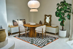 Louis de Pootere Craft Chess 100% PET Poly Mechanically Woven Jacquard Flatweave Geometric Rug Deep Green 9'2" x 12'10"