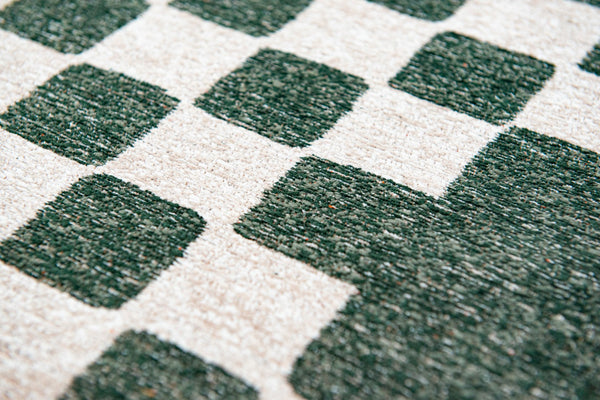 Louis de Pootere Craft Chess 100% PET Poly Mechanically Woven Jacquard Flatweave Geometric Rug Deep Green 9'2" x 12'10"