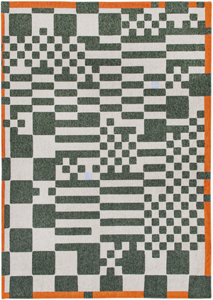 Louis de Pootere Craft Chess 100% PET Poly Mechanically Woven Jacquard Flatweave Geometric Rug Deep Green 9'2" x 12'10"